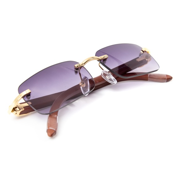 Purple Tint Rimless Men's Hip Hop Sunglasses - Picture 3 of 4